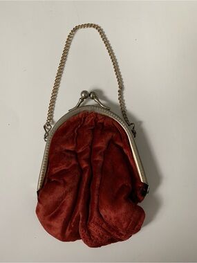 Vintage/Antique? Red Velvet Dance Beggar Bag Silver Arch Frame Evening Pouch